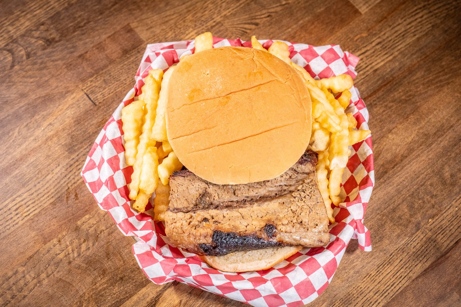 Brisket sandwich with fries
